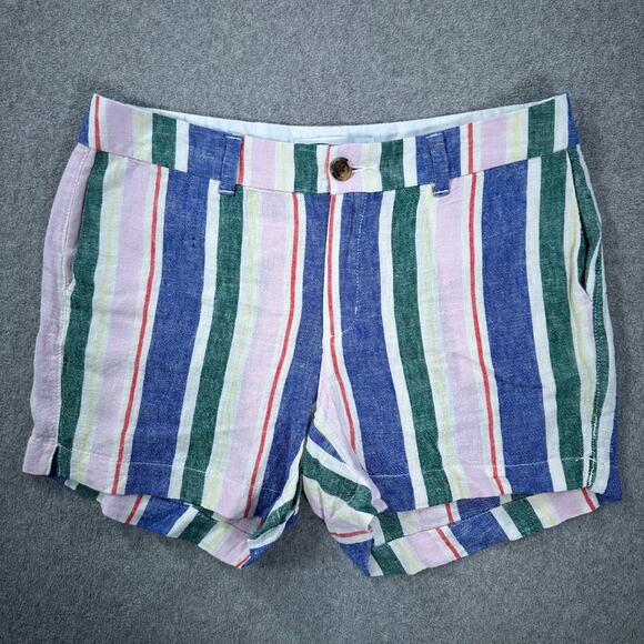 Old Navy Pants - Old Navy Striped Everyday Short Women's 8 Linen Blend Blue Pink 4" Inseam